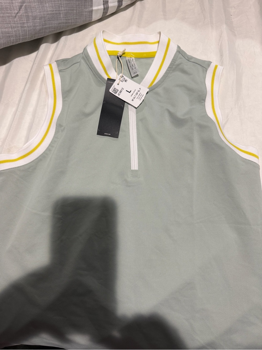 adidas Sleeveless Polo Tank in Sage with White and Yellow Trim